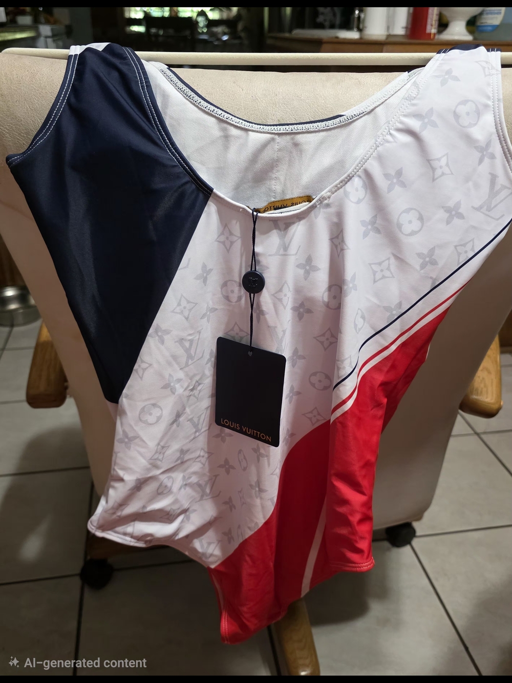 Red, White & Navy Monogram One-Piece Swimsuit - Picture 2 of 2